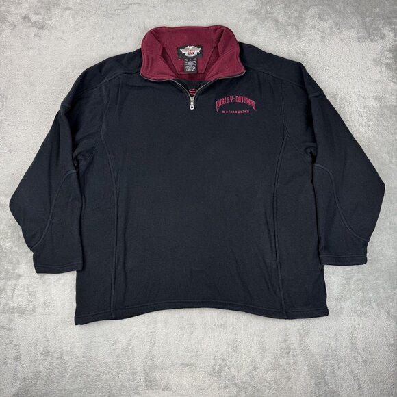 HARLEY DAVIDSON MOTORCYCLES Mens Fleece Thermal 1/4 Zip Black Pullover Mockneck - Picture 4 of 9